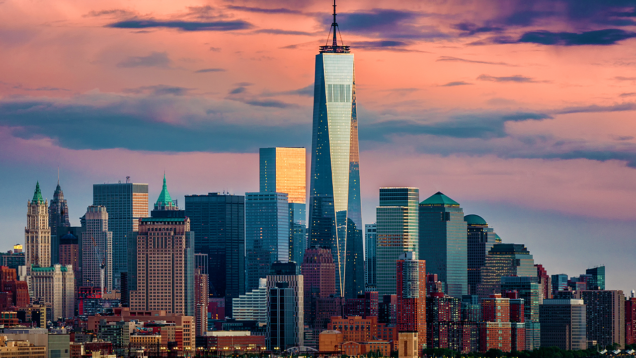 Students in technical design college admire the design of the One World Trade Centre in New York City